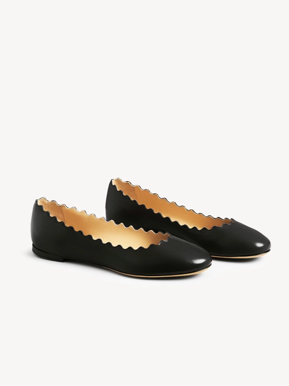 Chloé Black Lauren Scalloped Leather Ballet Flats Size 38/ US 7.5